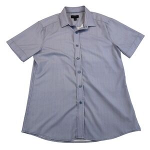 Magaschoni Man Mens Medium Blue Geometric Print Short Sleeve Button Down Shirt